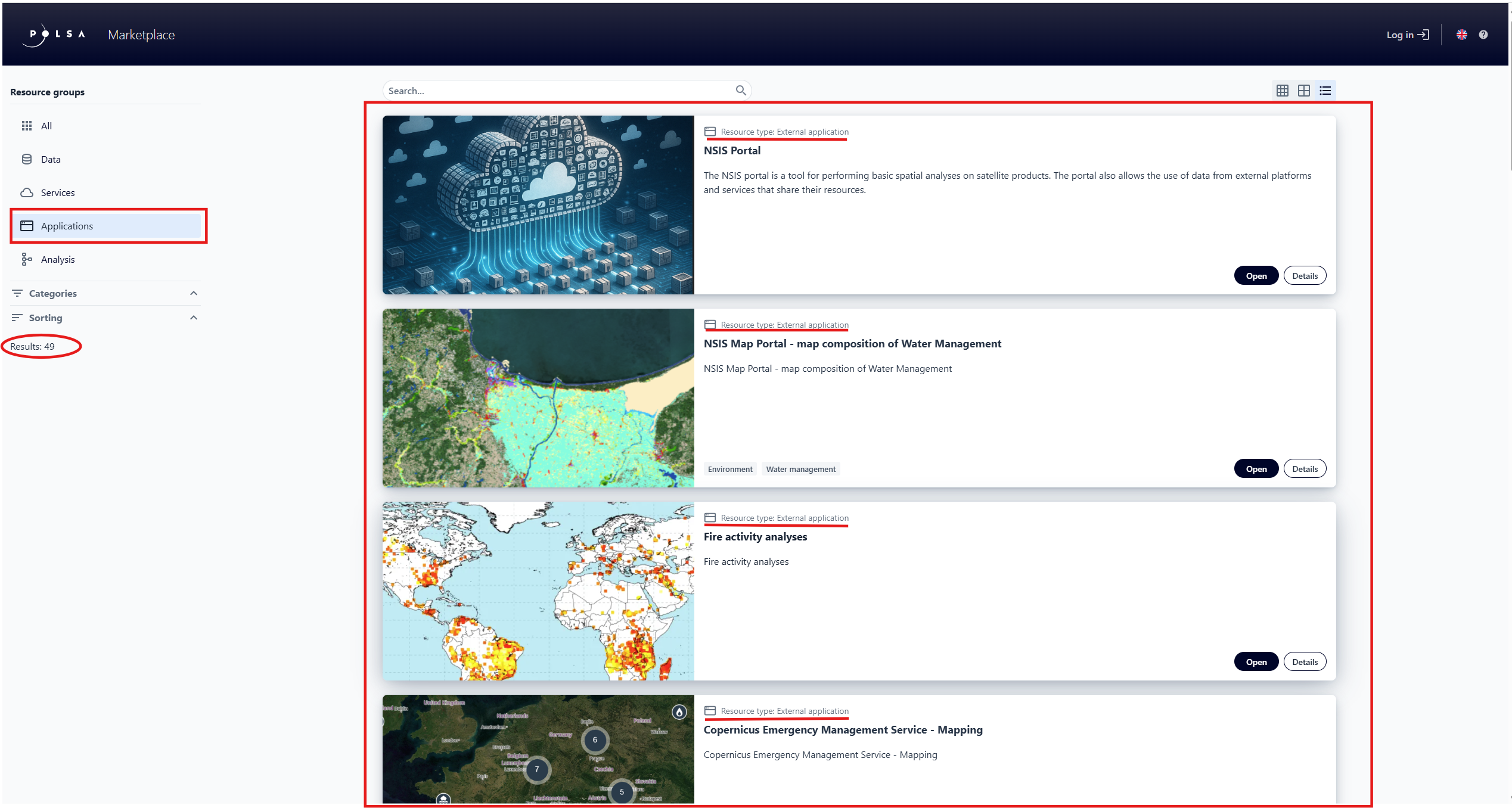 Filtering resources by resource group - Applications