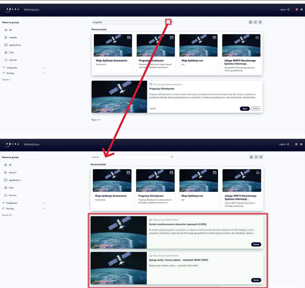 Clear resource search field