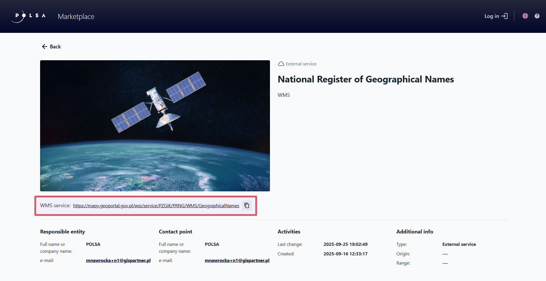 Detailed view of an External Service resource