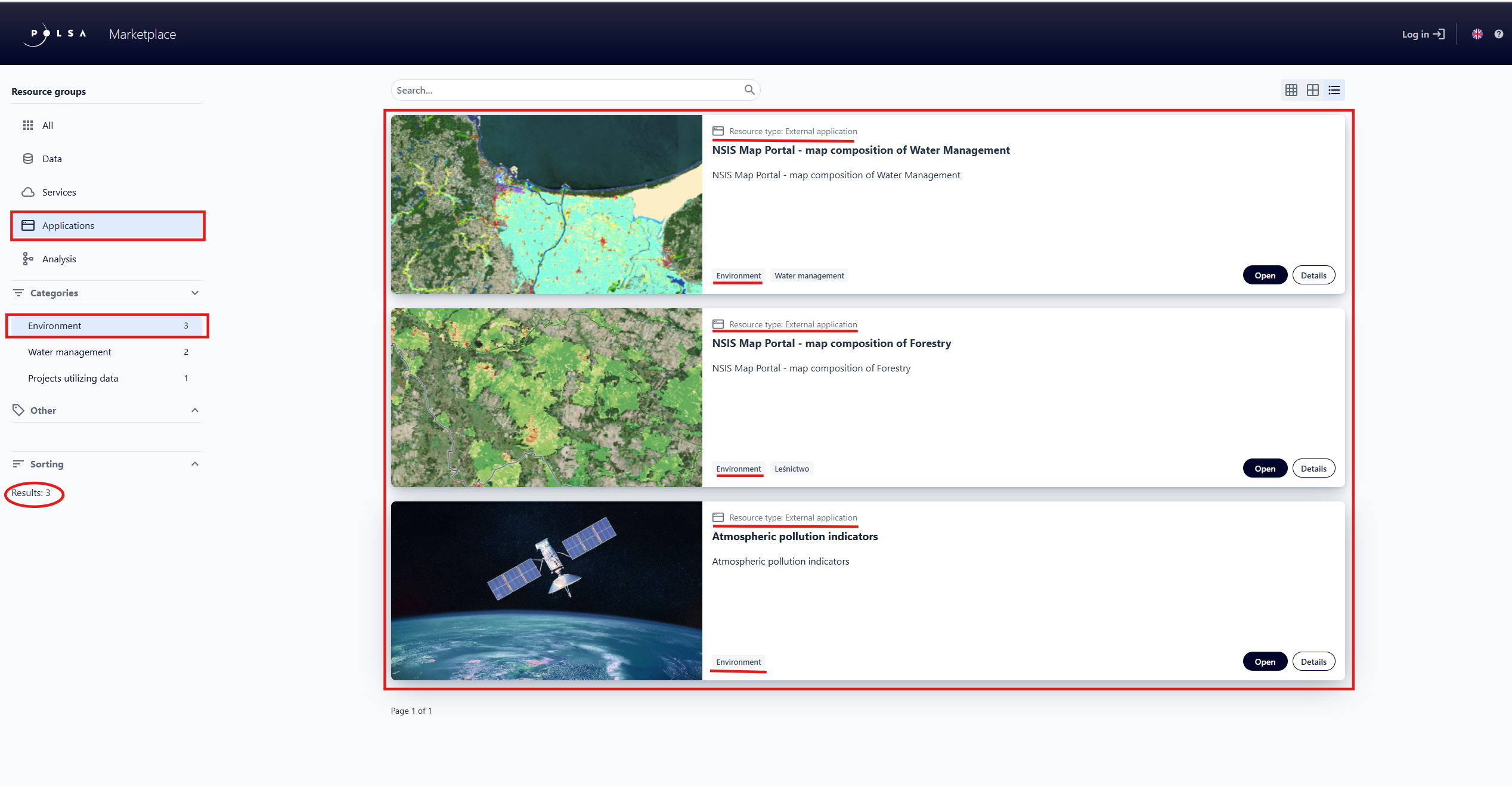 Resources from the Applications group and the Environment category