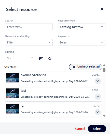 Okno "Wybierz zasób"