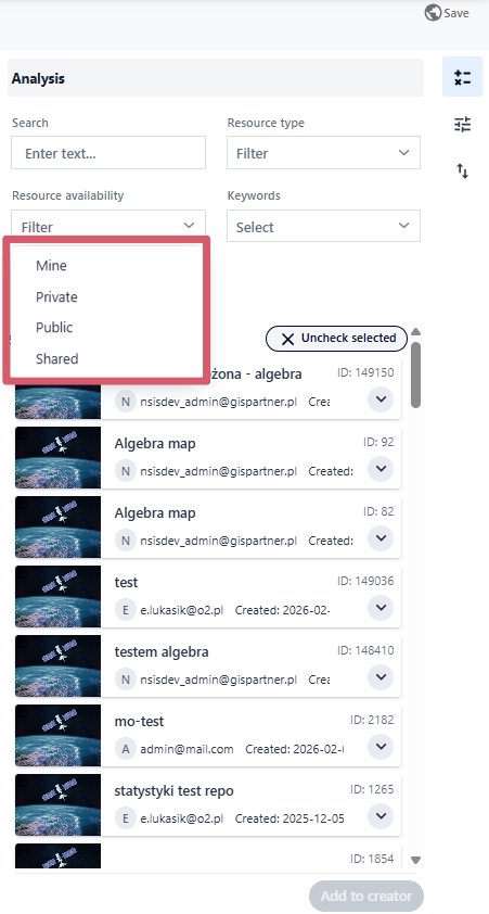 Resource availability filter