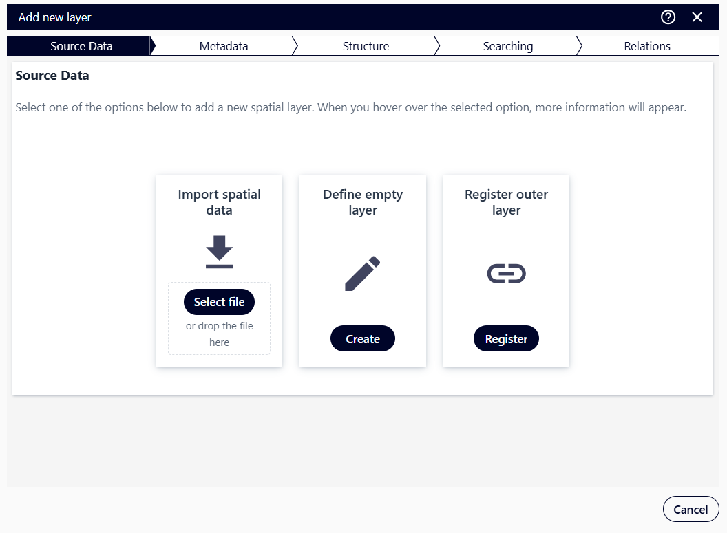 Window for adding a new spatial layer