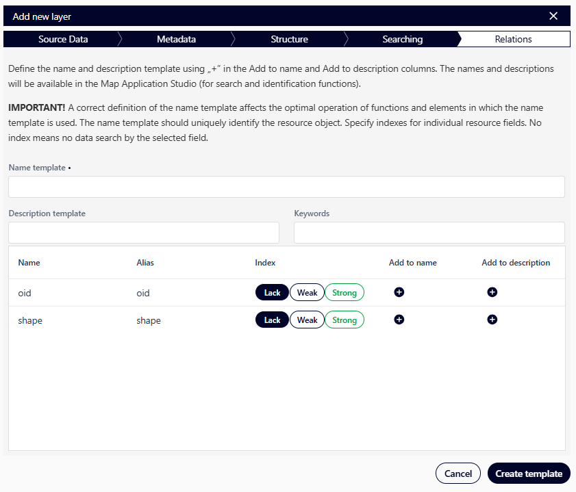 Adding a spatial layer (empty layer) – search