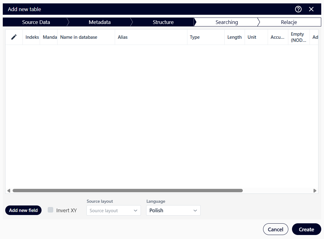 Adding a new table – Structure