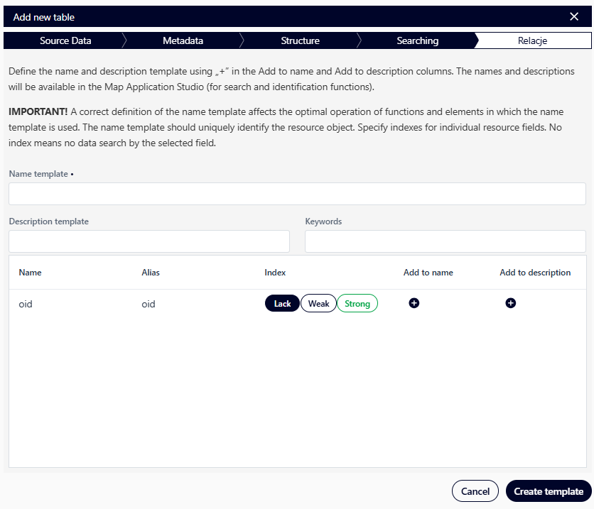 Adding a new table – Search