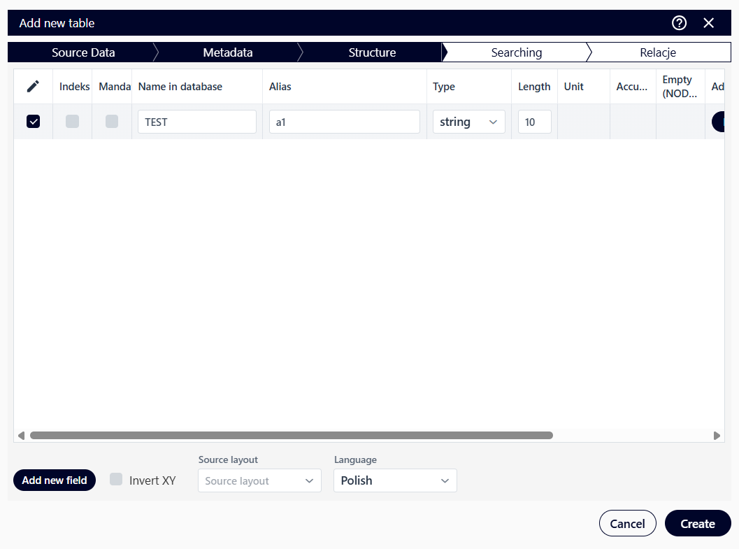 Adding a new empty table