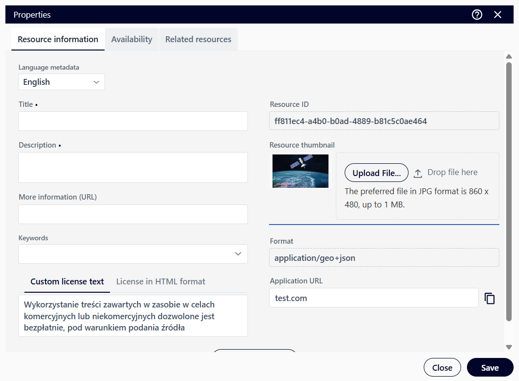 Właściwości zasobu