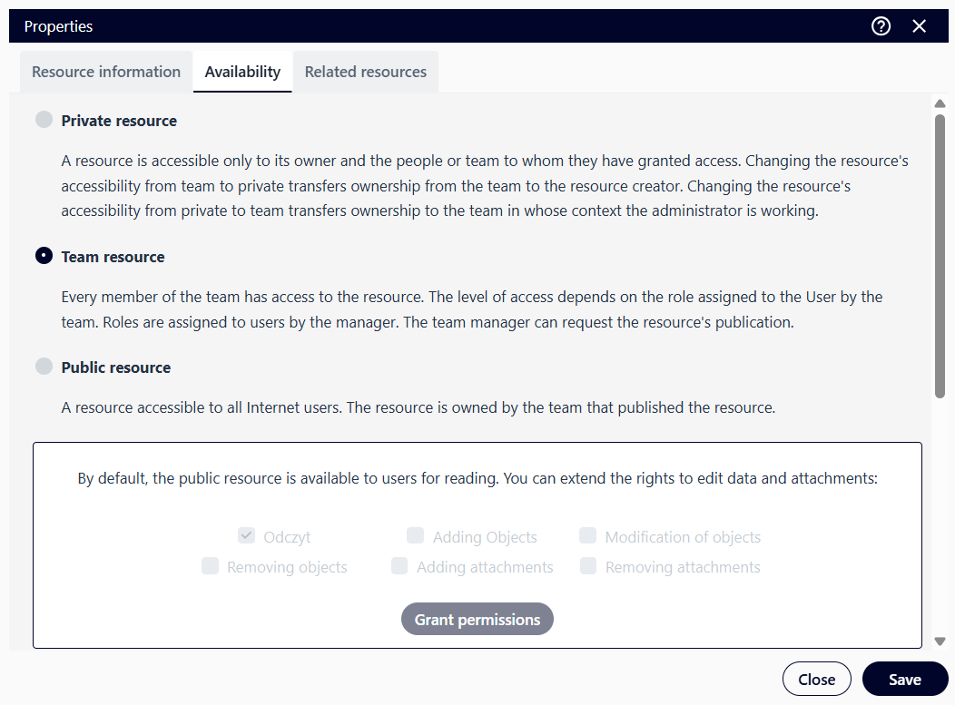 Upublicznianie zasobu