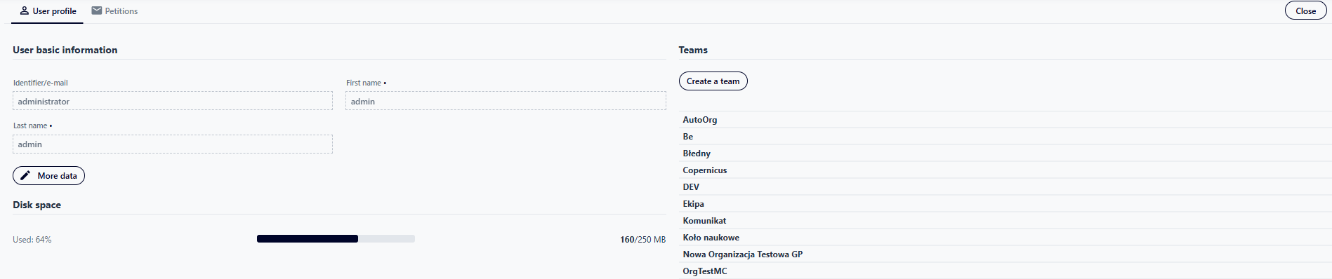 Zakładka Profil Użytkownika