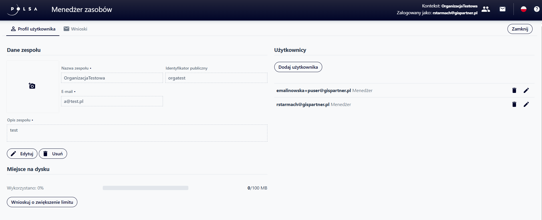 Profil użytkownika w kontekście zespołu