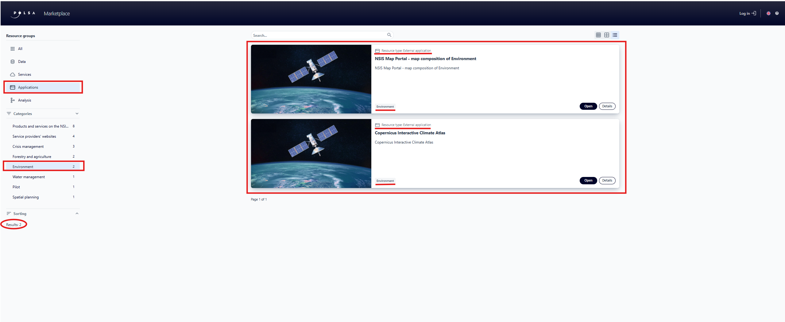 Resources from the Applications group and the Environment category