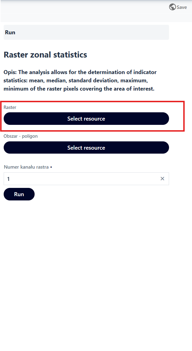 "Run" panel, "Select resource" button