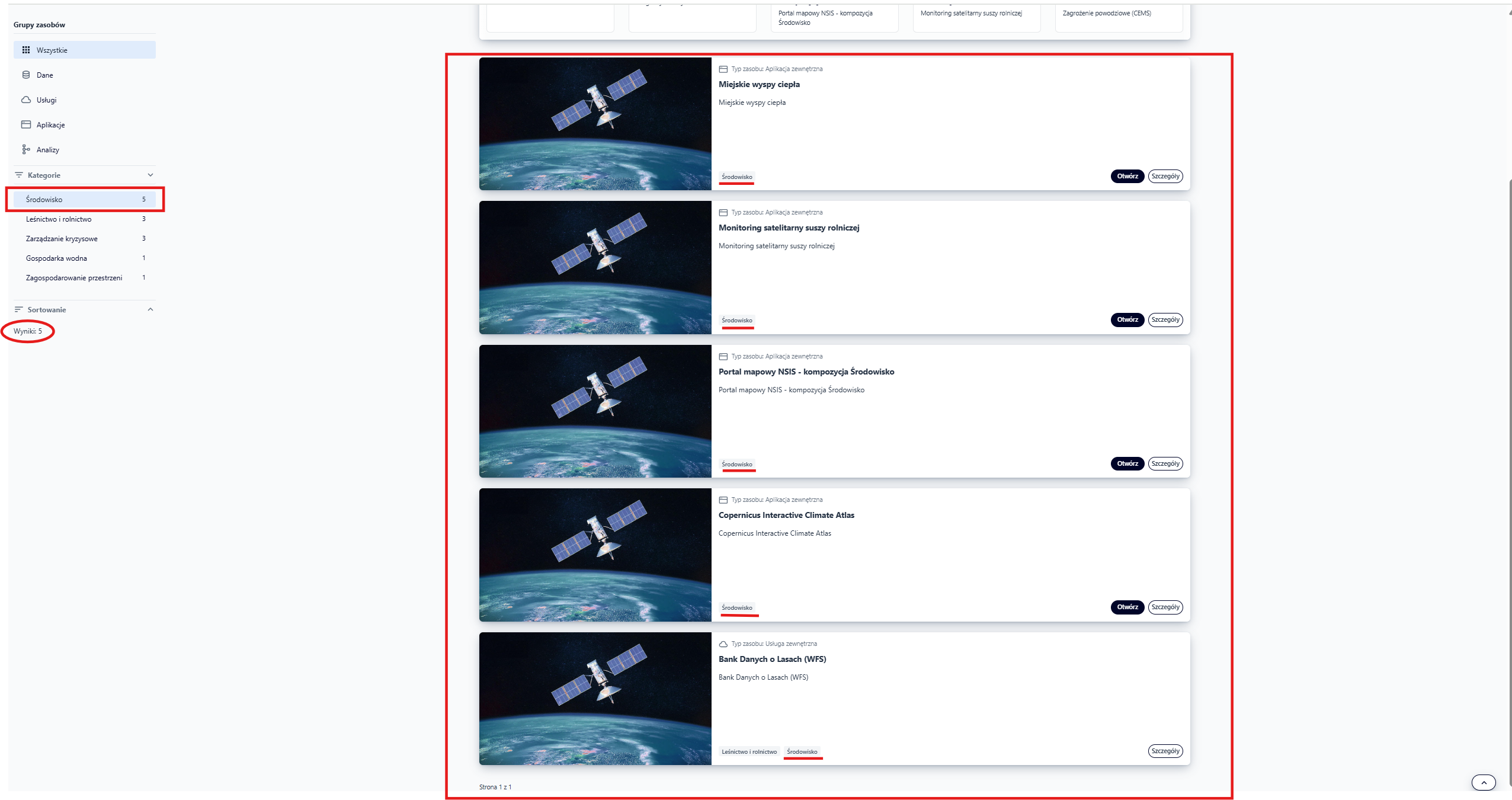Filtrowanie zasobów według kategorii - Środowisko