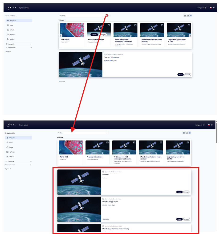 Wyczyść pole wyszukiwania zasobów