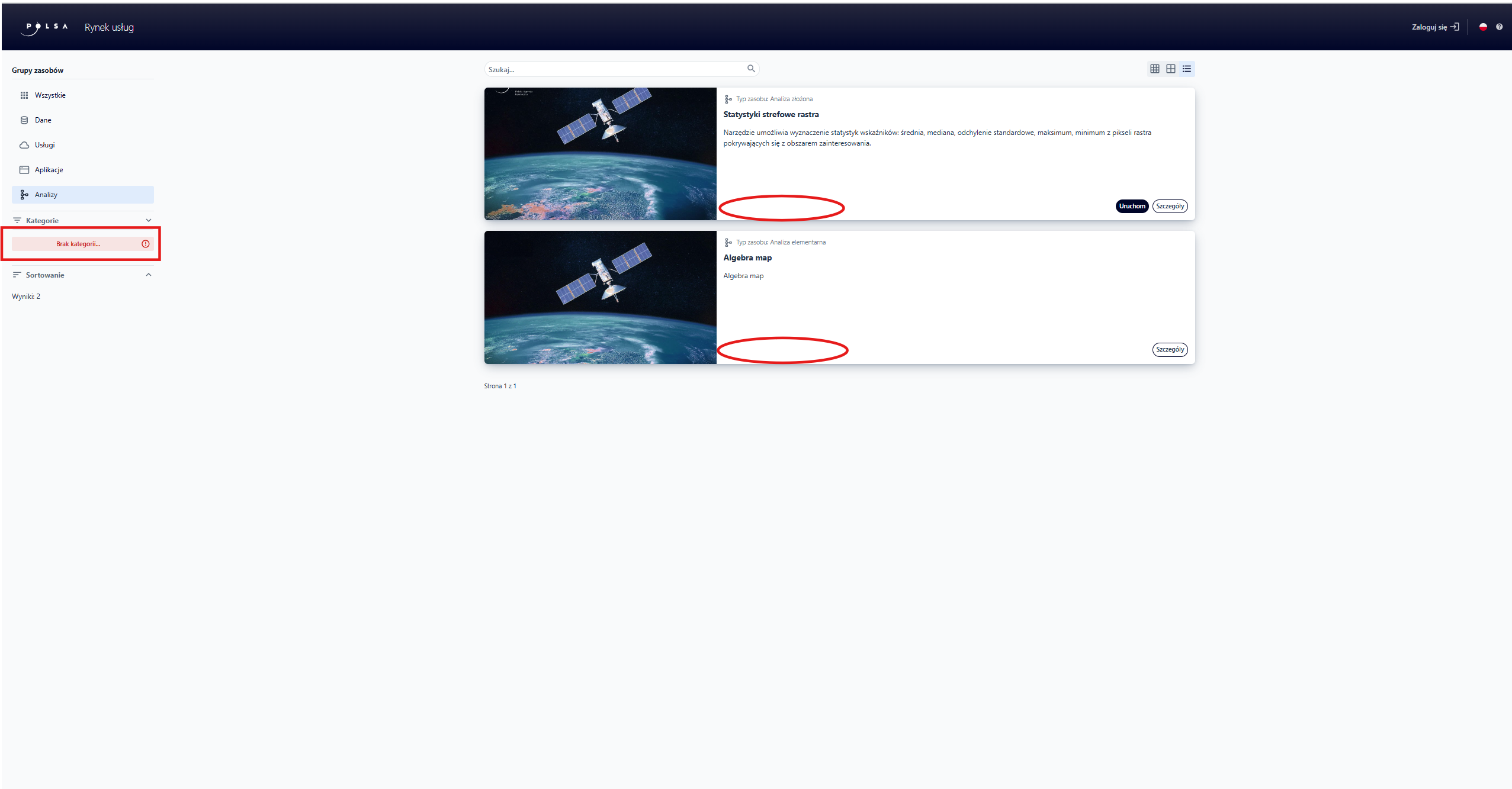 Ostrzeżenie *"Brak kategorii"*
