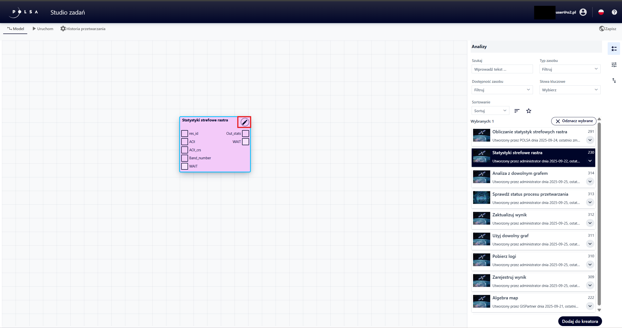 Przycisk aktywujący panel "Konfiguracja" dla "Analizy elementarnej"