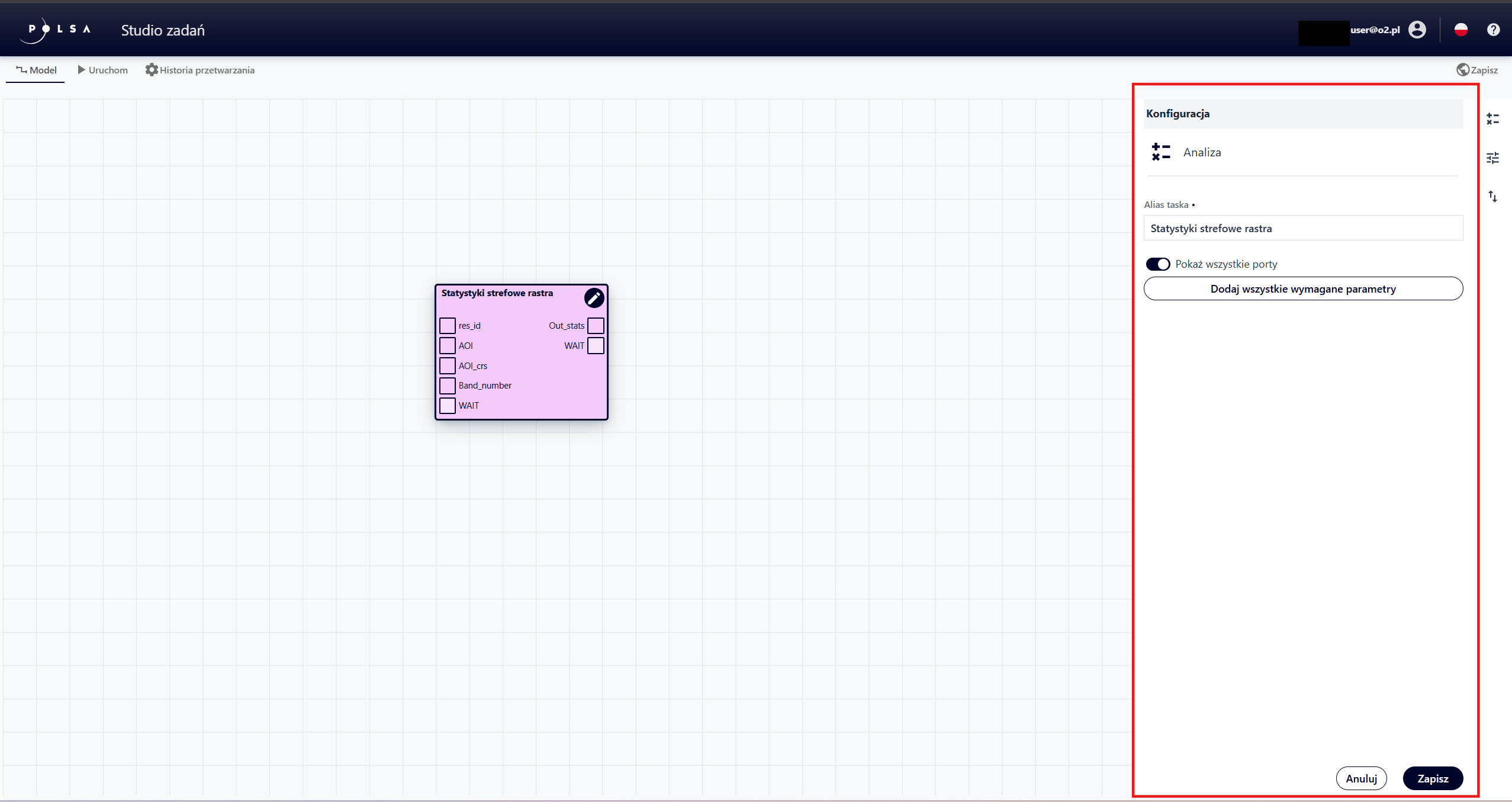Panel "Konfiguracja" dla "Analizy elementarnej"