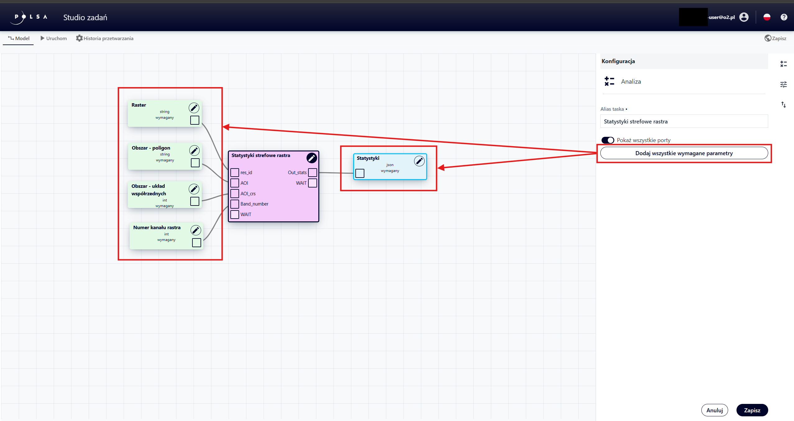Dodanie wszystkich wymaganych parametrów