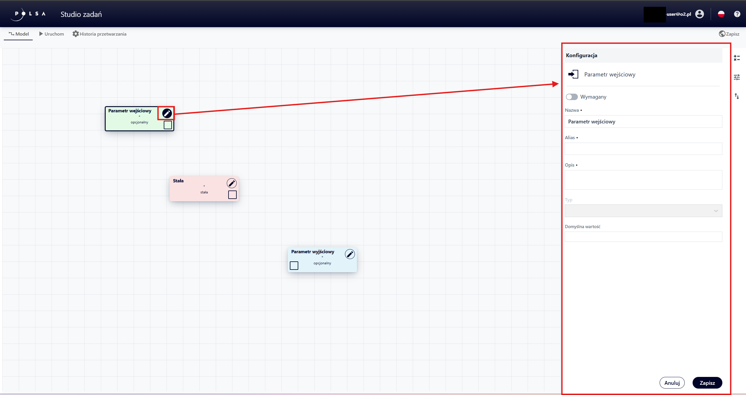 Konfiguracja parametru wejściowego