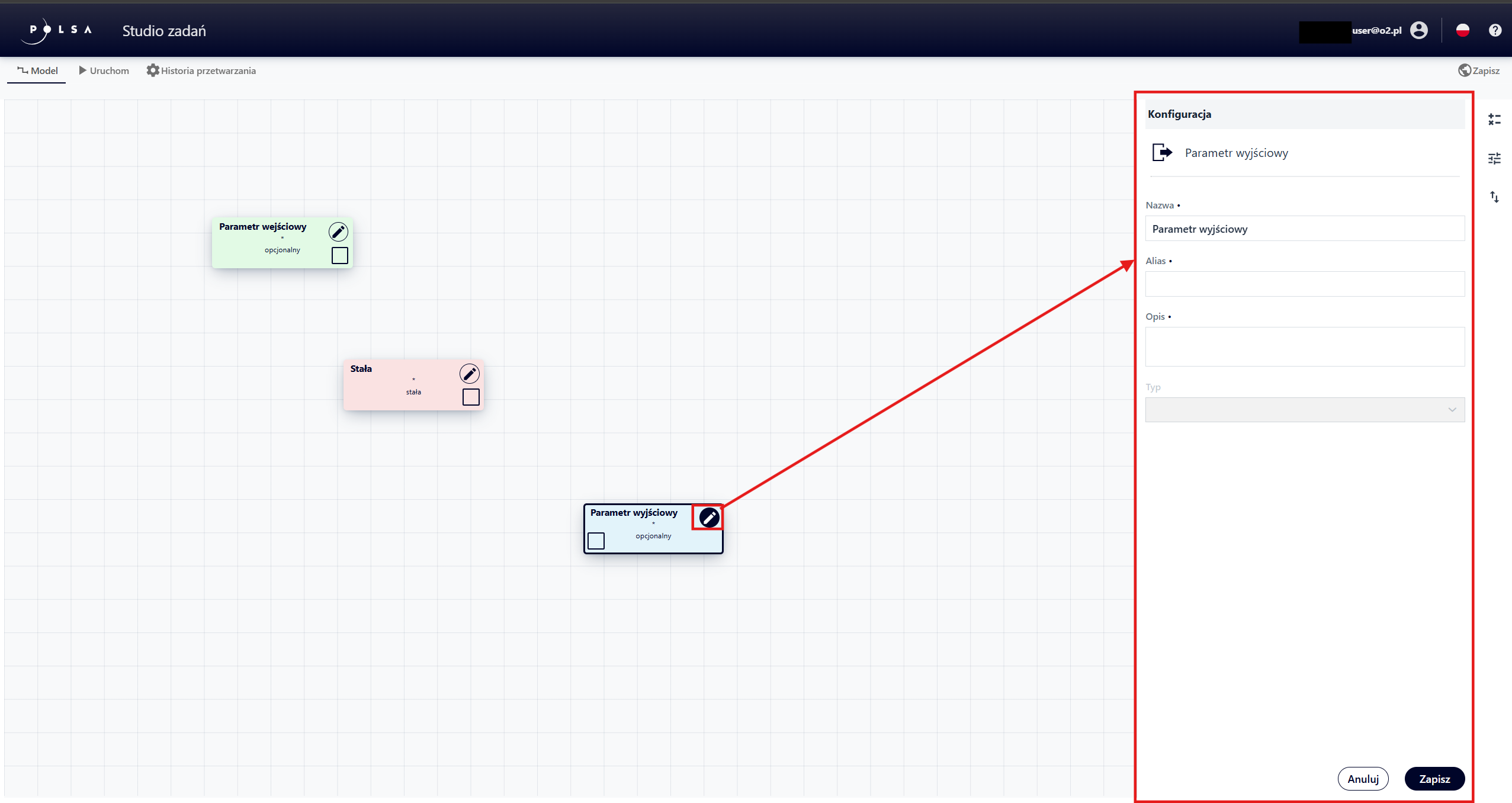 Konfiguracja parametru wyjściowego