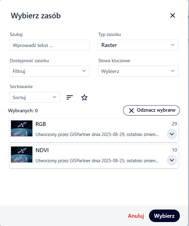 Okno "Wybierz zasób"