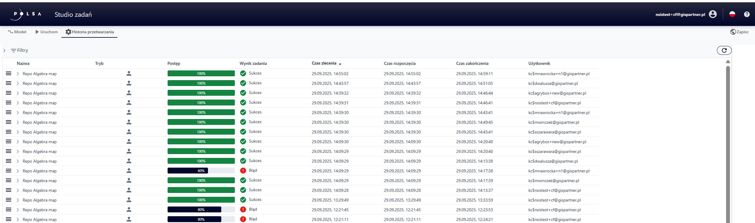 Zakładka "Historia przetwarzania"