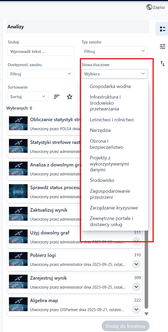 Filtr Słowa kluczowe
