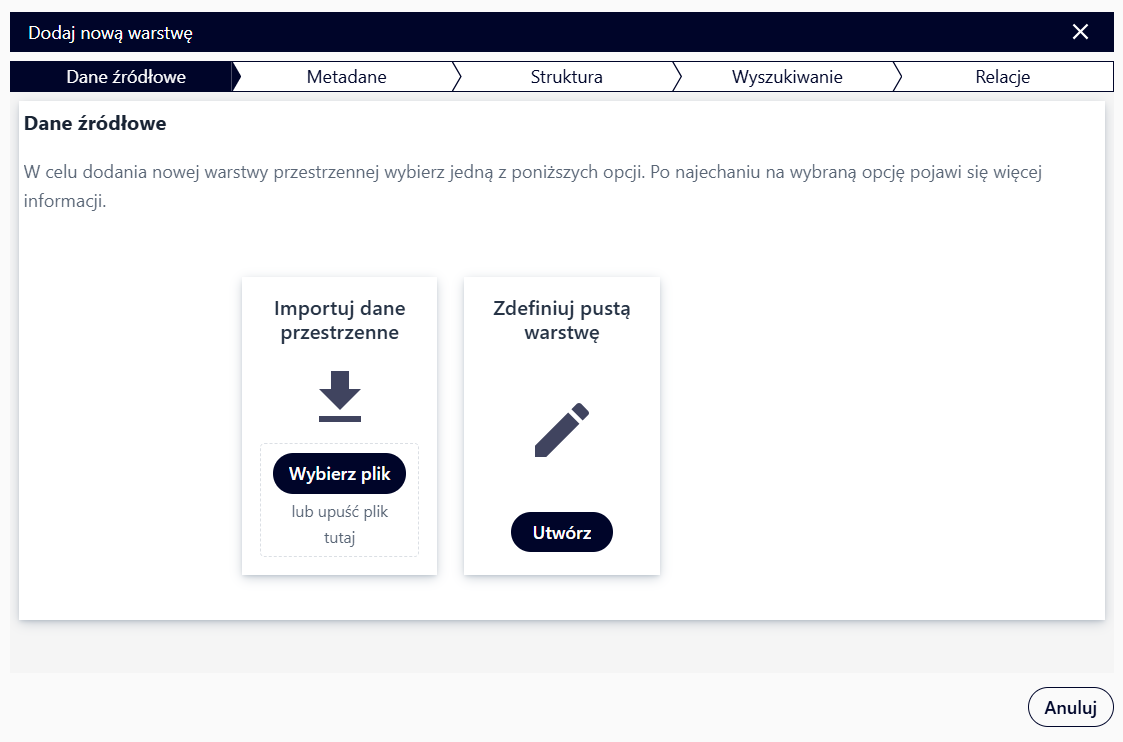 Okno dodawania nowej warstwy przestrzennej