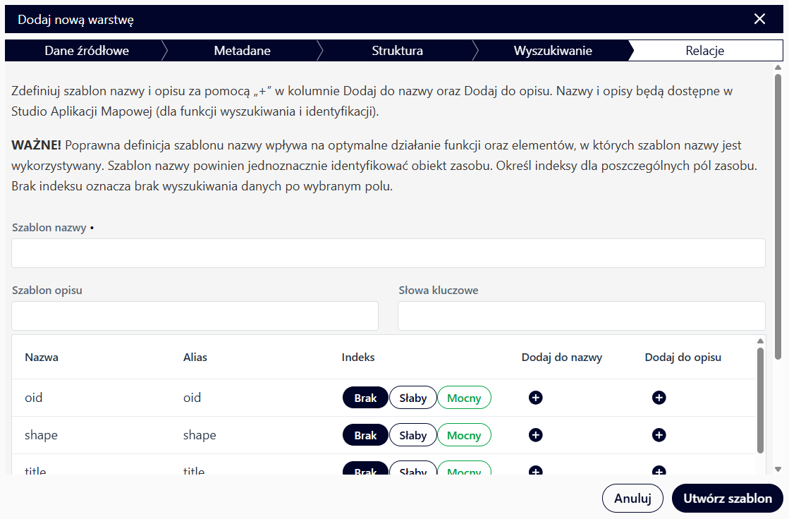 Dodawanie nowej warstwy okno Wyszukiwanie