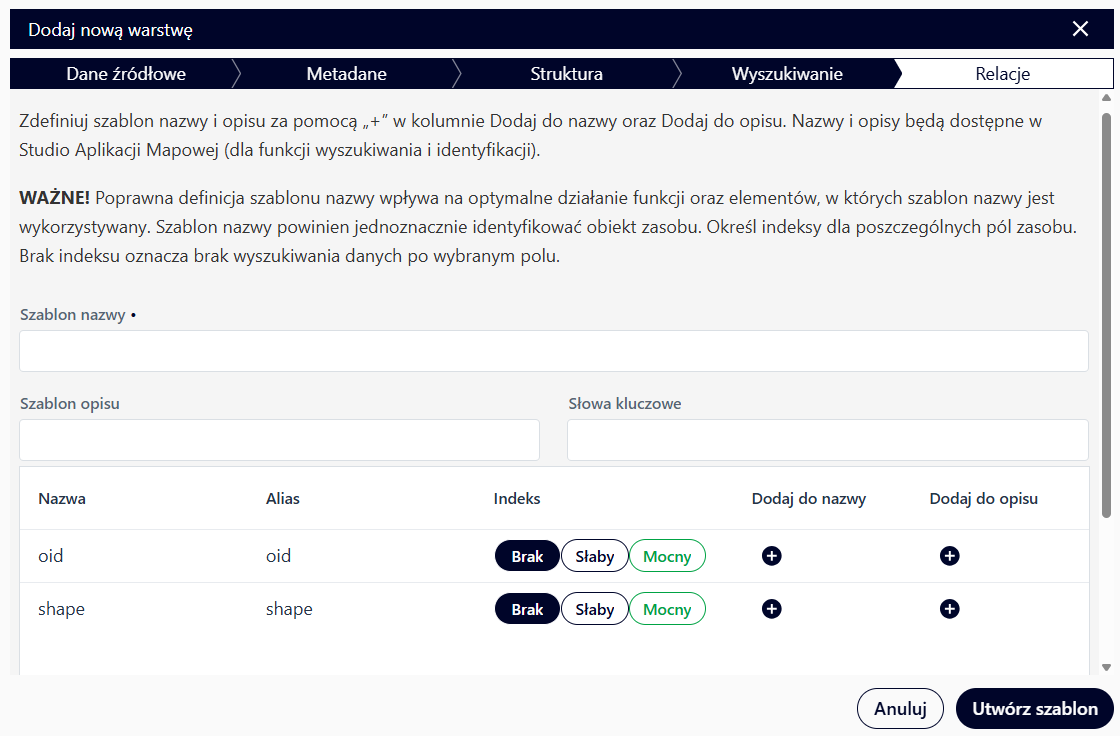 Dodawanie warstwy przestrzennej (pusta warstwa) - wyszukiwanie