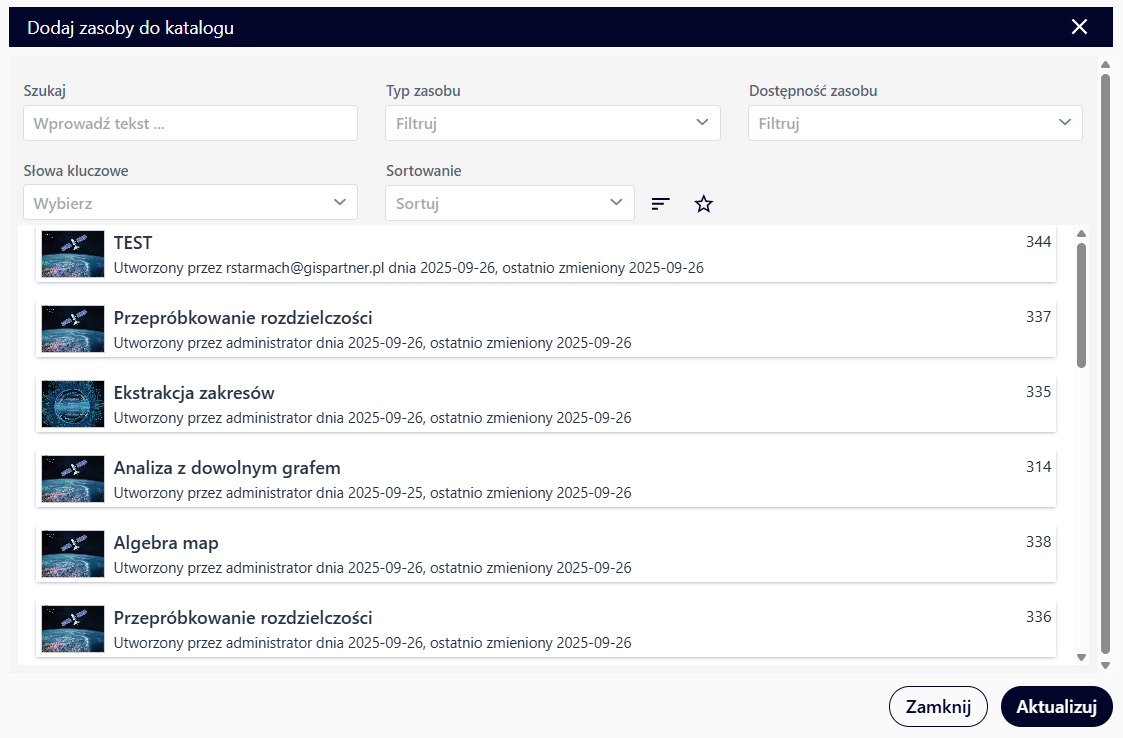 Aktualizacja zasobów w projekcie