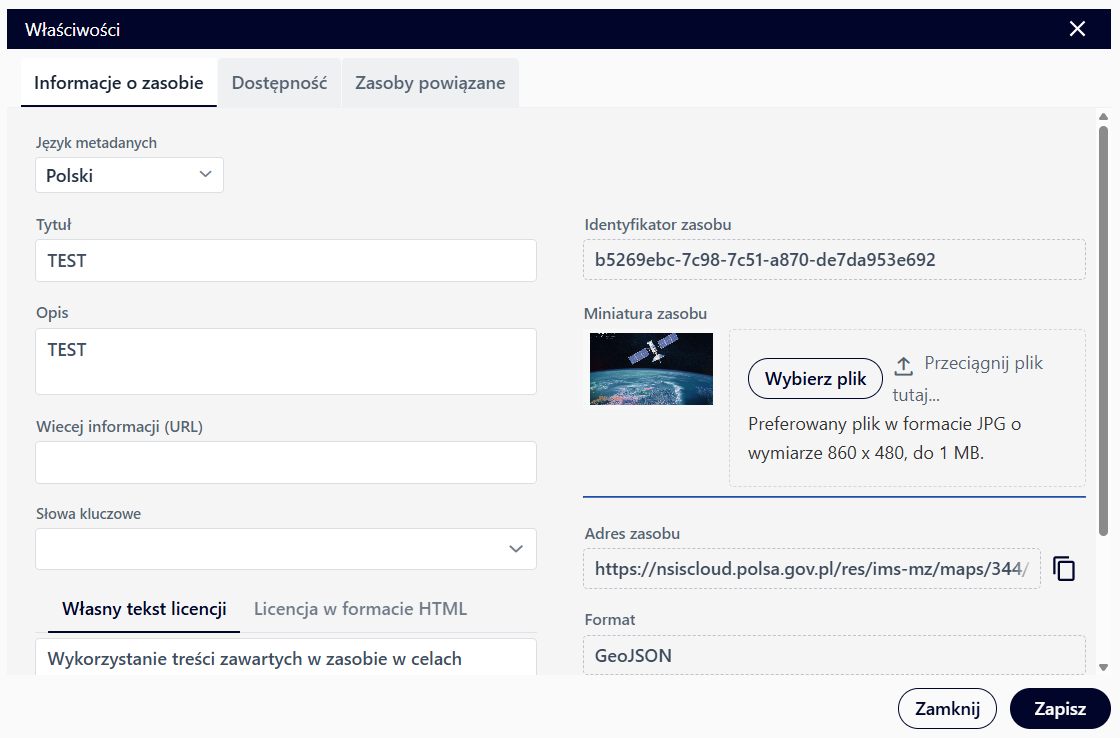 Właściwości zasobu