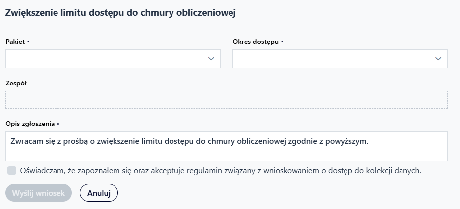 Zwiększenie limitu do chmury obliczeniowej