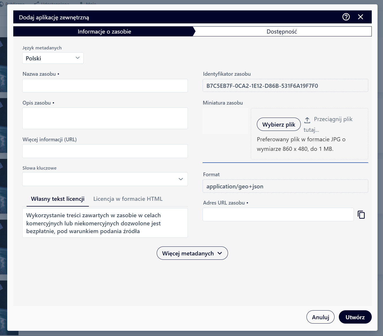 Okno "Dodaj aplikację zewnetrzną"