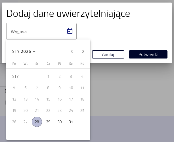 Wprowadzanie daty z kalendarza