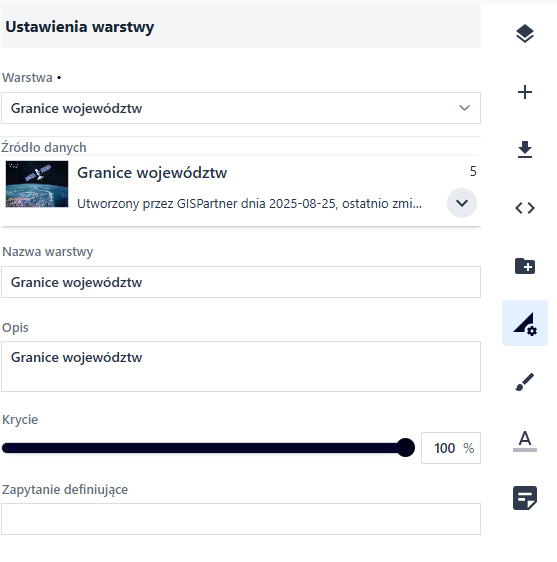 Rysunek 10 Dane użytkownika – Ustawienia warstwy