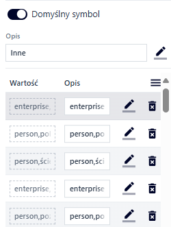 Unikalne wartości - wybrana paleta kolorów